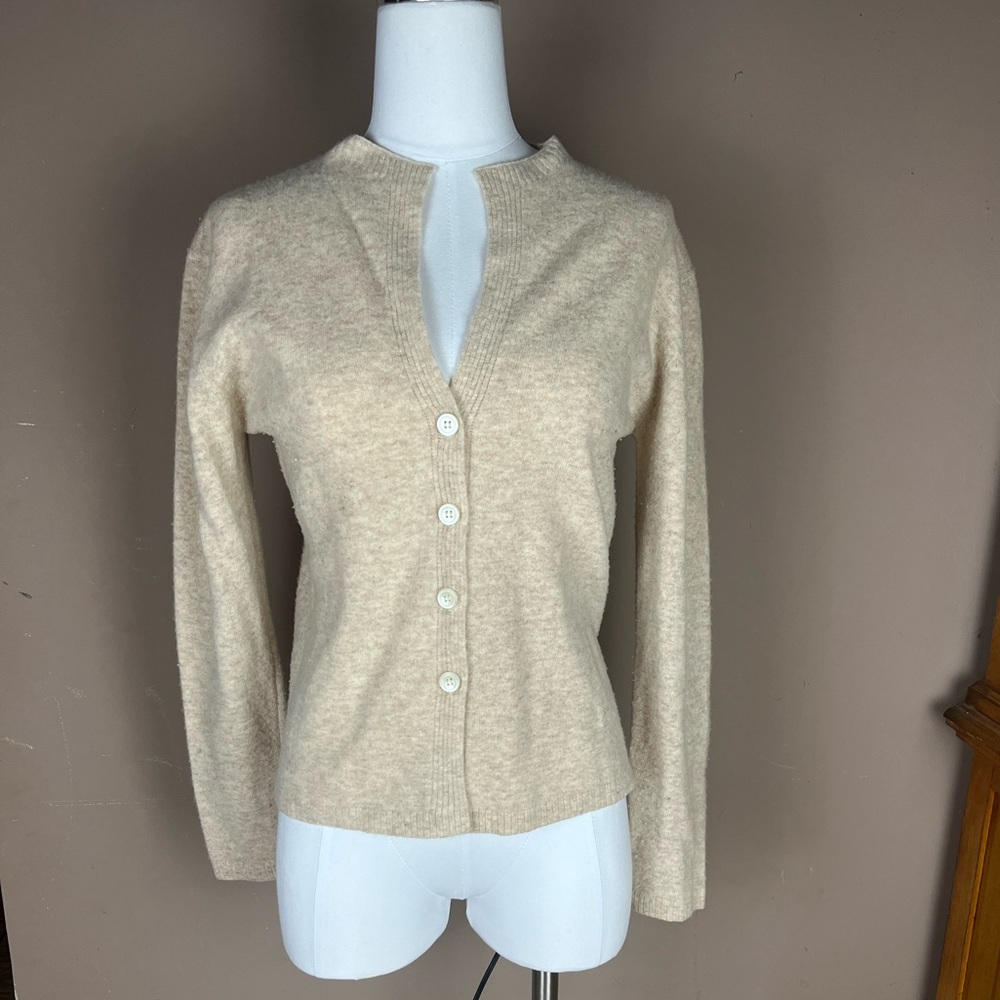 J. Jill 100% Lambswool Beige Cardigan Size Small